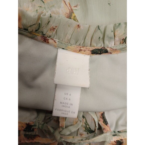 H M Tiered Dress Light Green Floral Cottage Sz 6 Short Sleeve Line - Picture 6 of 7